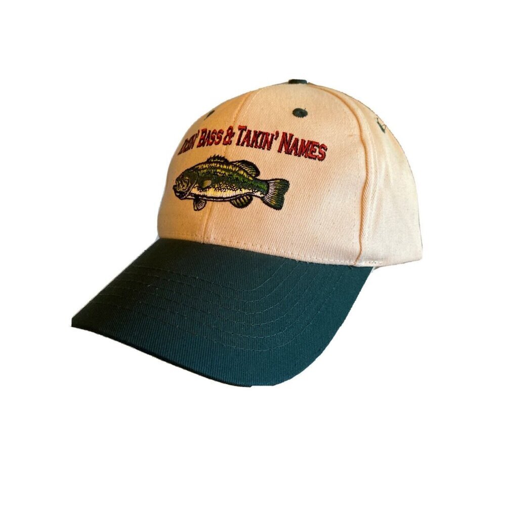 Unbranded Baseball Cap Cream Green Kickin Bass Takin Names Fishing Snapback‎ Hat